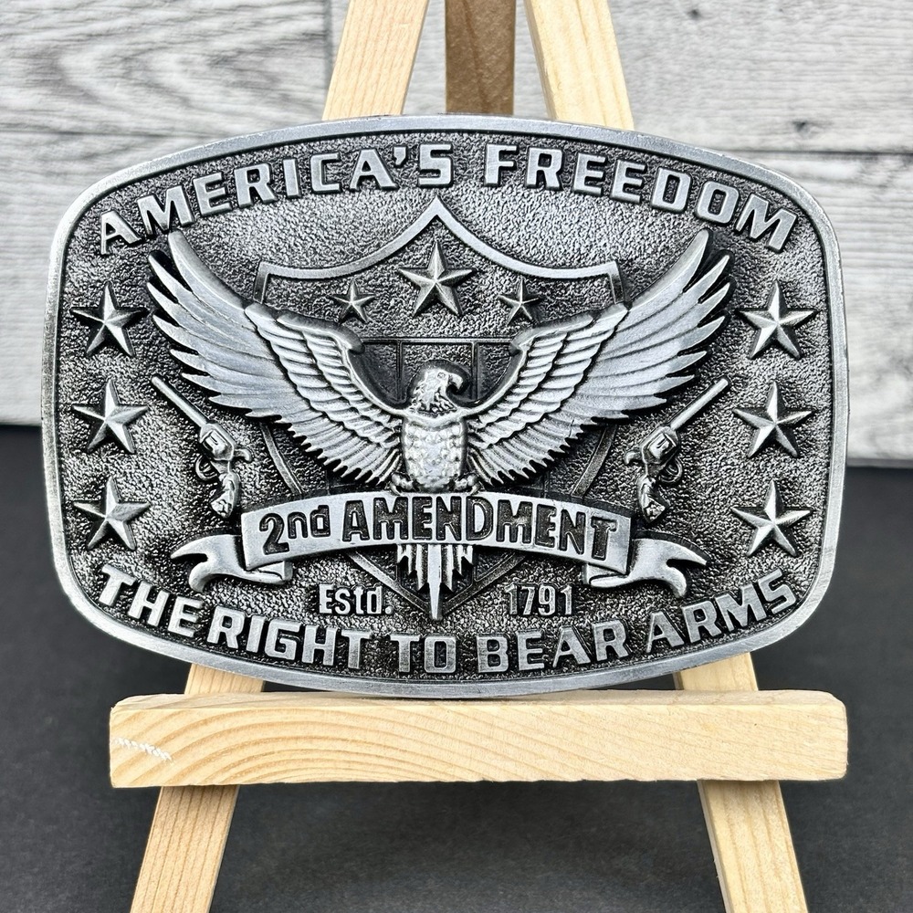 America Second Amendment Belt Buckle 2A,‎ 2nd, Freedom, Guns Antique Silver Tone